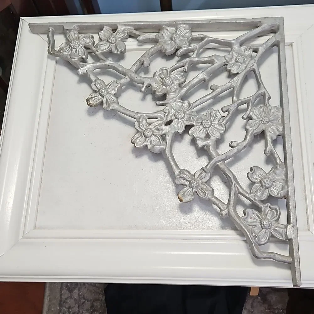 Decorative Floral Wrought Iron Corner Accents in Silver - Set of 2